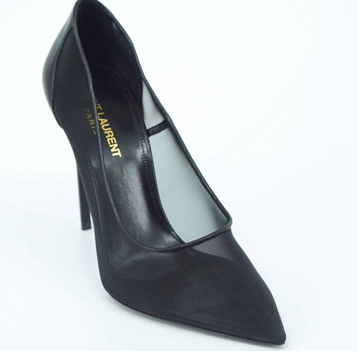 Saint Laurent Anja Black Mesh Pointy Toe Pump Size 38 YSL $895