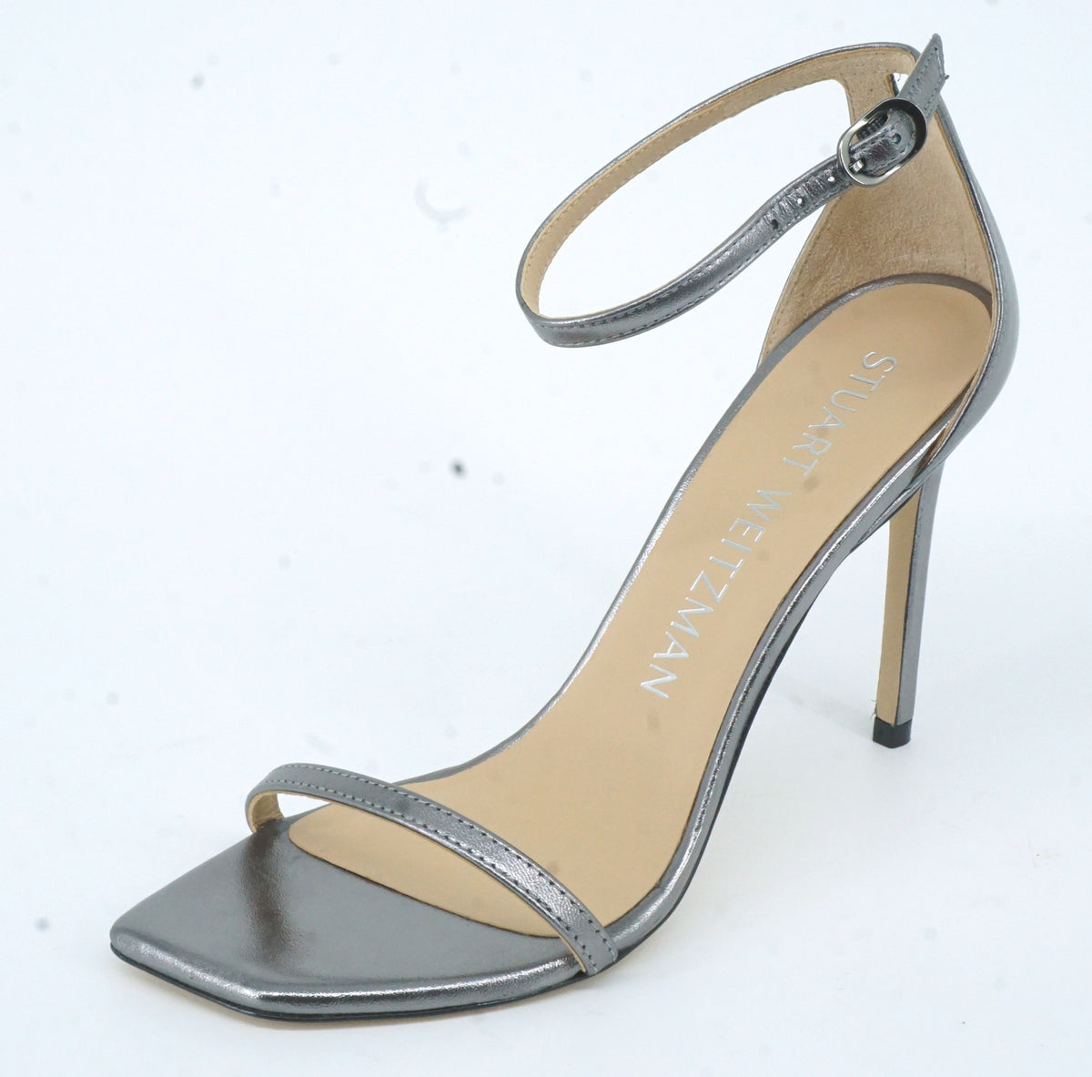 Sandali Stuart Weitzman Nudist Argento Scuro – Nuovi In Scatola, US 9, Tacco 4.5″