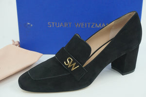 Stuart Weitzman Fances 60MM Black Suede Square Toe Pump Size 11.5 SW Loafer $495
