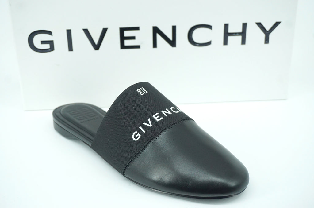 Givenchy Black Bedford Logo Flat Mule Size 38.5 NIB Leather