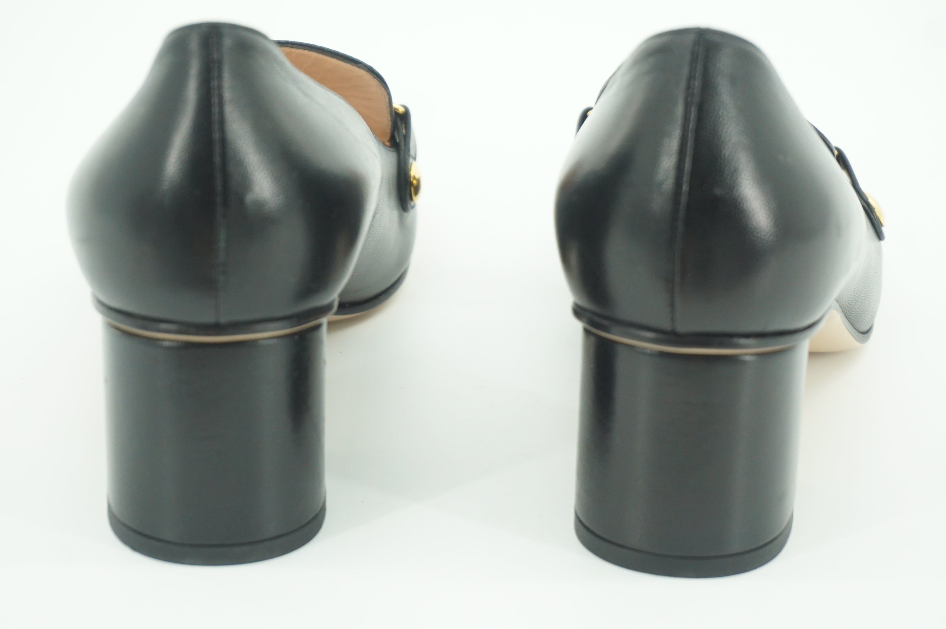 Gucci Sylvie 55 Black Leather Web Chain Toe Strap Pumps Size 41 11 NIB $890