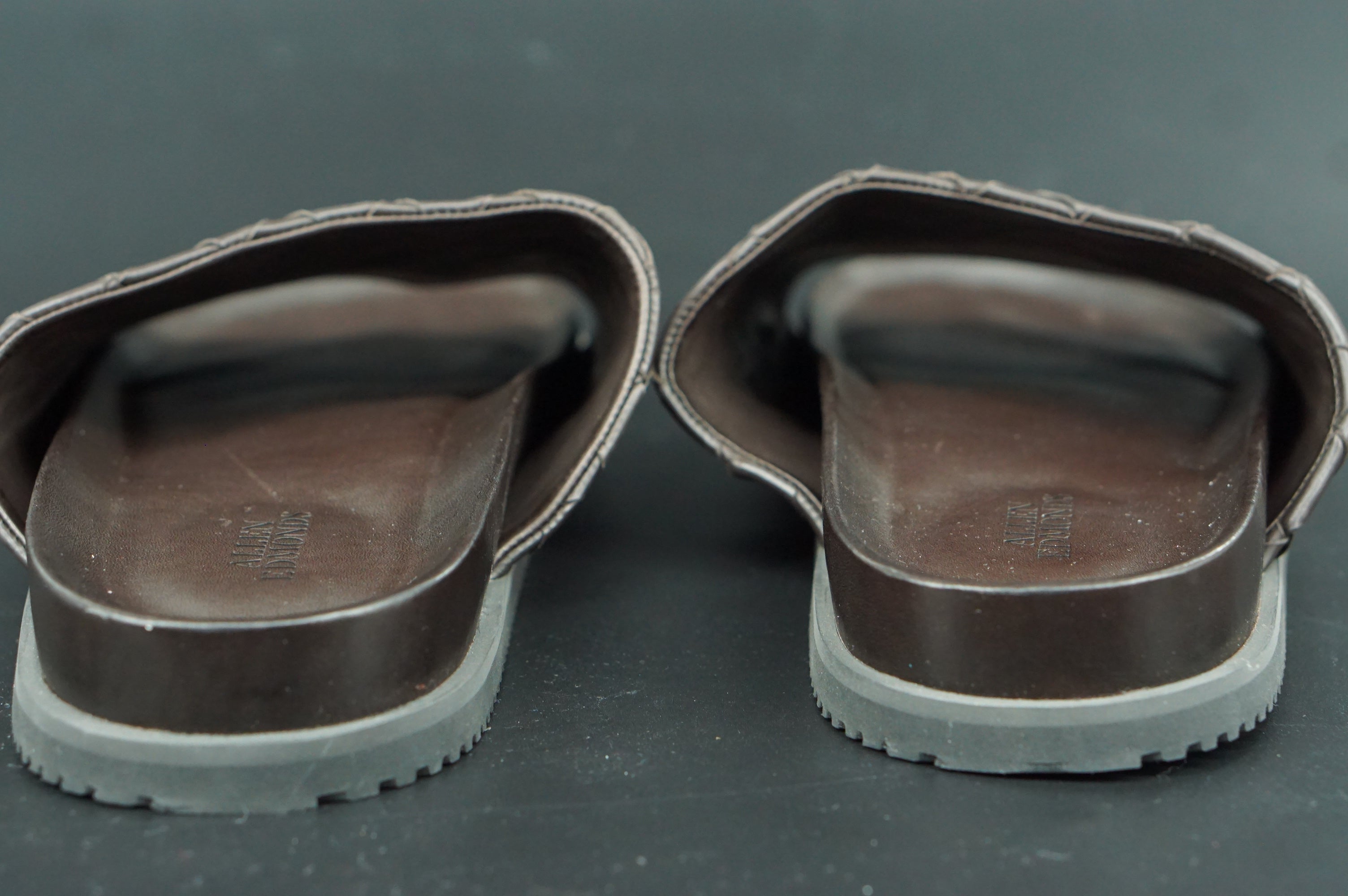 Allen Edmonds Del Mar Brown Woven Leather Men Slide Sandals Size 11.5 $225 Flat
