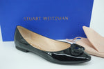Stuart Weitzman Adeliza Tonal Black Patent Leather Flats size 8 Buckle