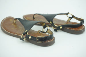 Sam Edelman Greta Black Leather Thong Strappy Flat Sandal SZ 7 flip flop $90