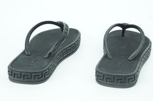 New Versace Greca Black Thong Toe Flat Sandal SZ 36 $495 Platform Rubber Logo