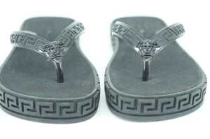 New Versace Greca Black Thong Toe Flat Sandal SZ 36 $495 Platform Rubber Logo