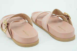 Stuart Weitzman Joni Buckle Slide Pink Leather Sandals Size 6.5 New Flat $395