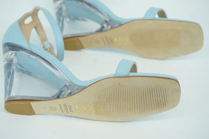 Stuart Weitzman Lucite Wedge Sandal Ankle Straps SZ 7 NIB Air Blue Leather $475