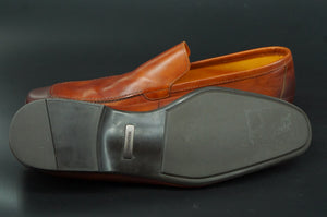 Magnanni Sato Smooth Loafers SZ 12 Cognac brown Leather Apron toe $350