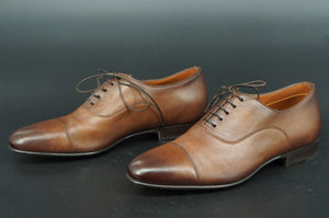 Santoni Darian Brown Leather Cap Toe Oxford Size 7 Men's Dress Shoes Lace Up