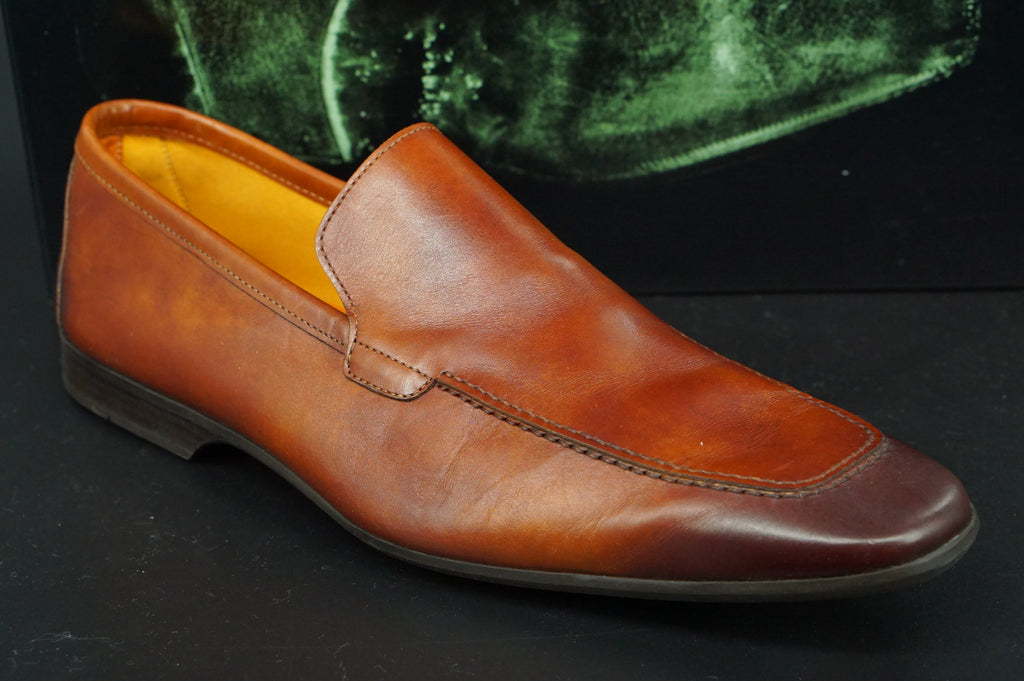 Magnanni Sato Smooth Loafers SZ 12 Cognac brown Leather Apron toe $350