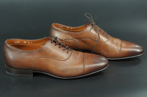 Santoni Darian Brown Leather Cap Toe Oxford Size 7 Men's Dress Shoes Lace Up