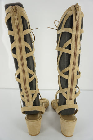 Stuart Weitzman Roman Gladiator Suede Sandal Size 8 Block Heel Open Toe $425 New