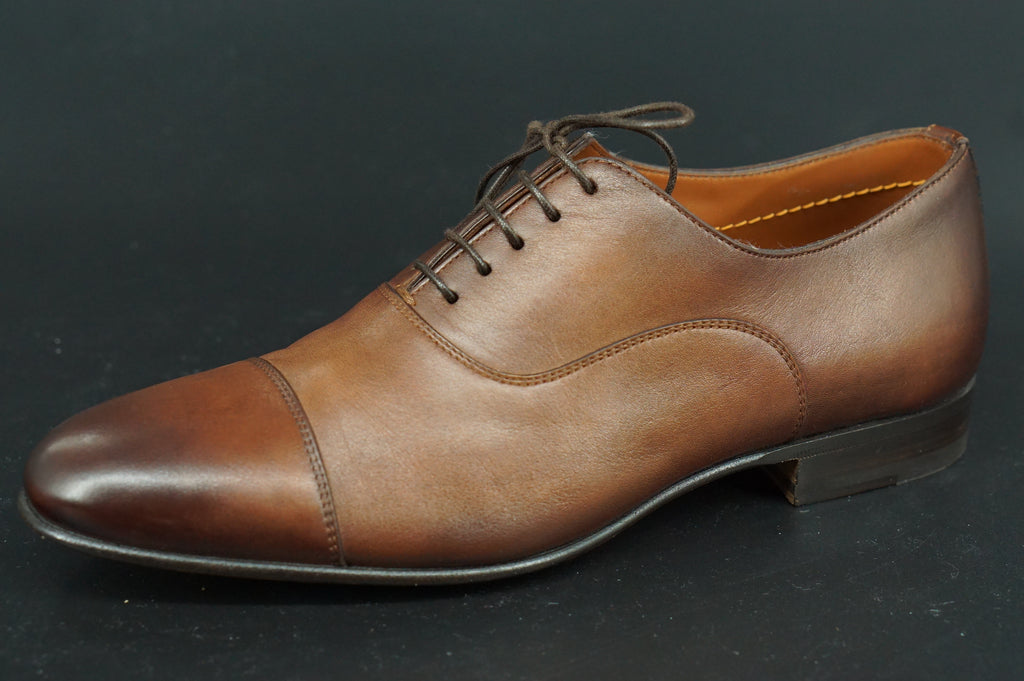 Santoni Darian Brown Leather Cap Toe Oxford Size 7 Men's Dress Shoes Lace Up