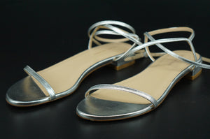 Stuart Weitzman Catherine Flat Silver Ankle Strappy Sandals Size 10 $475
