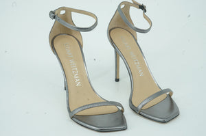 Stuart Weitzman Nudistcurve 100 Silver Ankle Strappy Sandals Size 8.5 $475