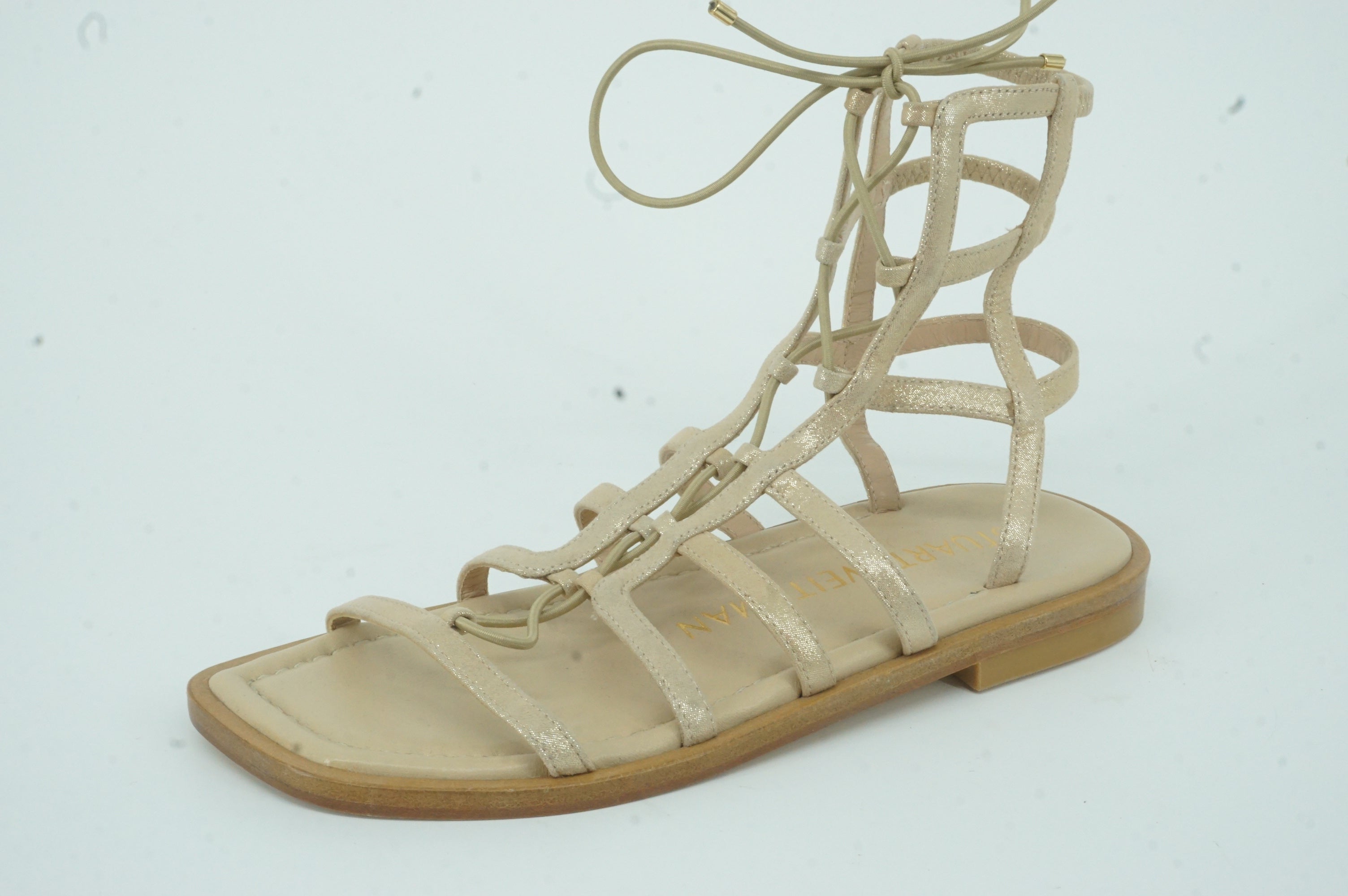 Stuart Weirzman Kora Lace-Up Gladiator Sandal Suede Size 5 $395 New Metallic