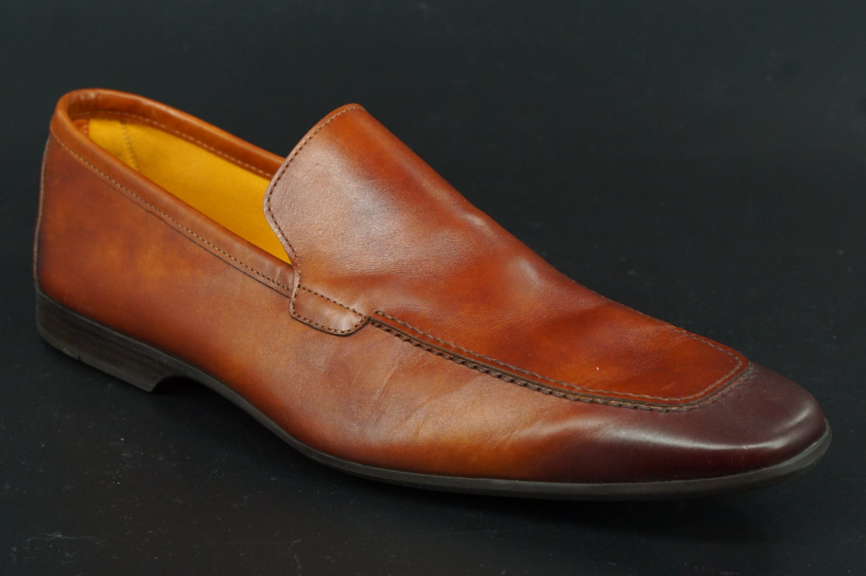 Magnanni Sato Smooth Loafers SZ 12 Cognac brown Leather Apron toe $350