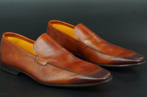 Magnanni Sato Smooth Loafers SZ 12 Cognac brown Leather Apron toe $350