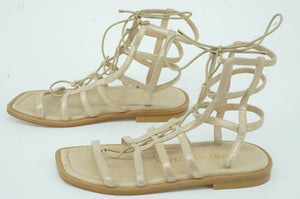 Stuart Weirzman Kora Lace-Up Gladiator Sandal Suede Size 5 $395 New Metallic