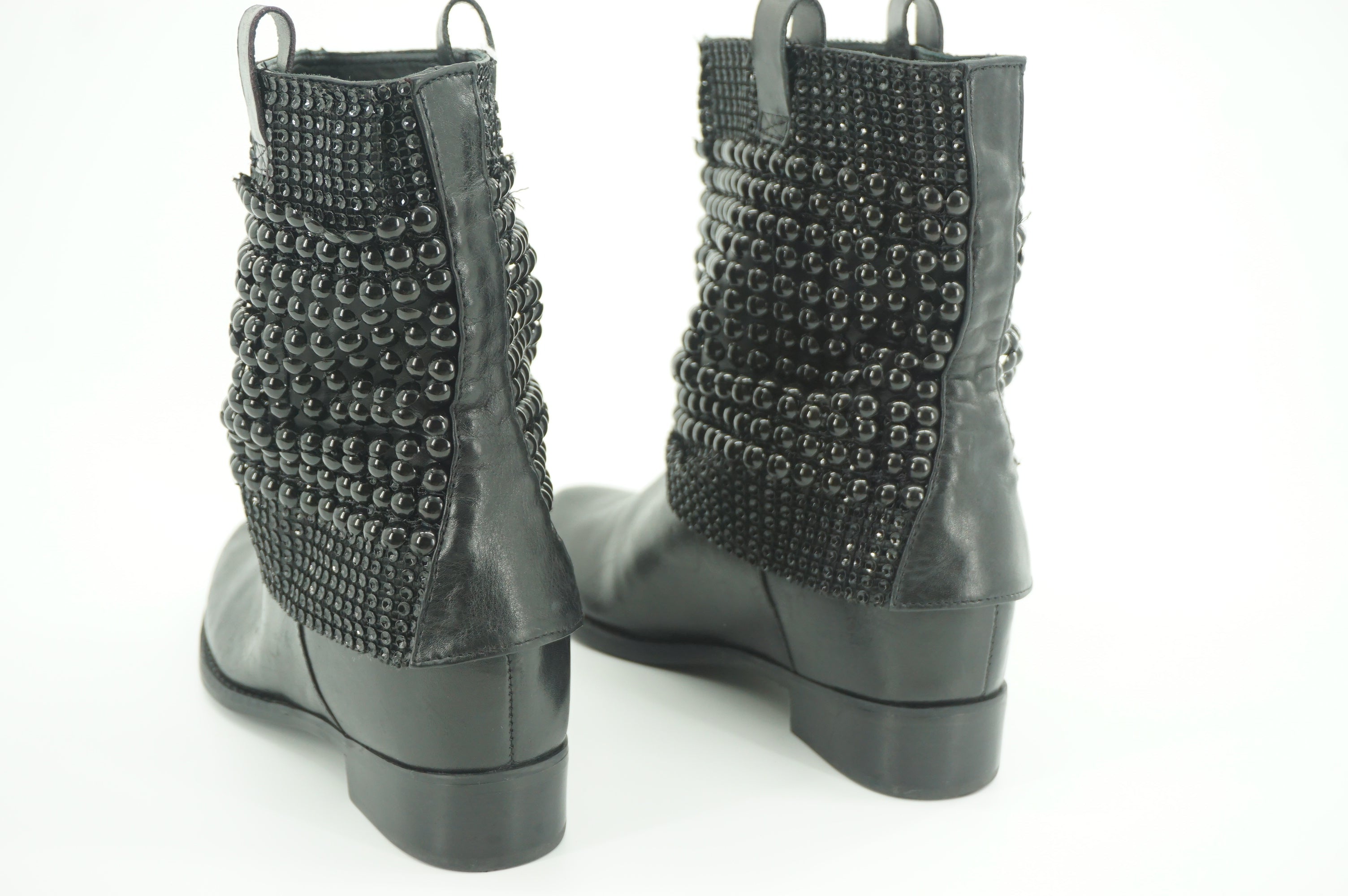 Schutz Bead-embellished Ankle Boots Boots SZ 6 Black Leather Hidden Heel $190