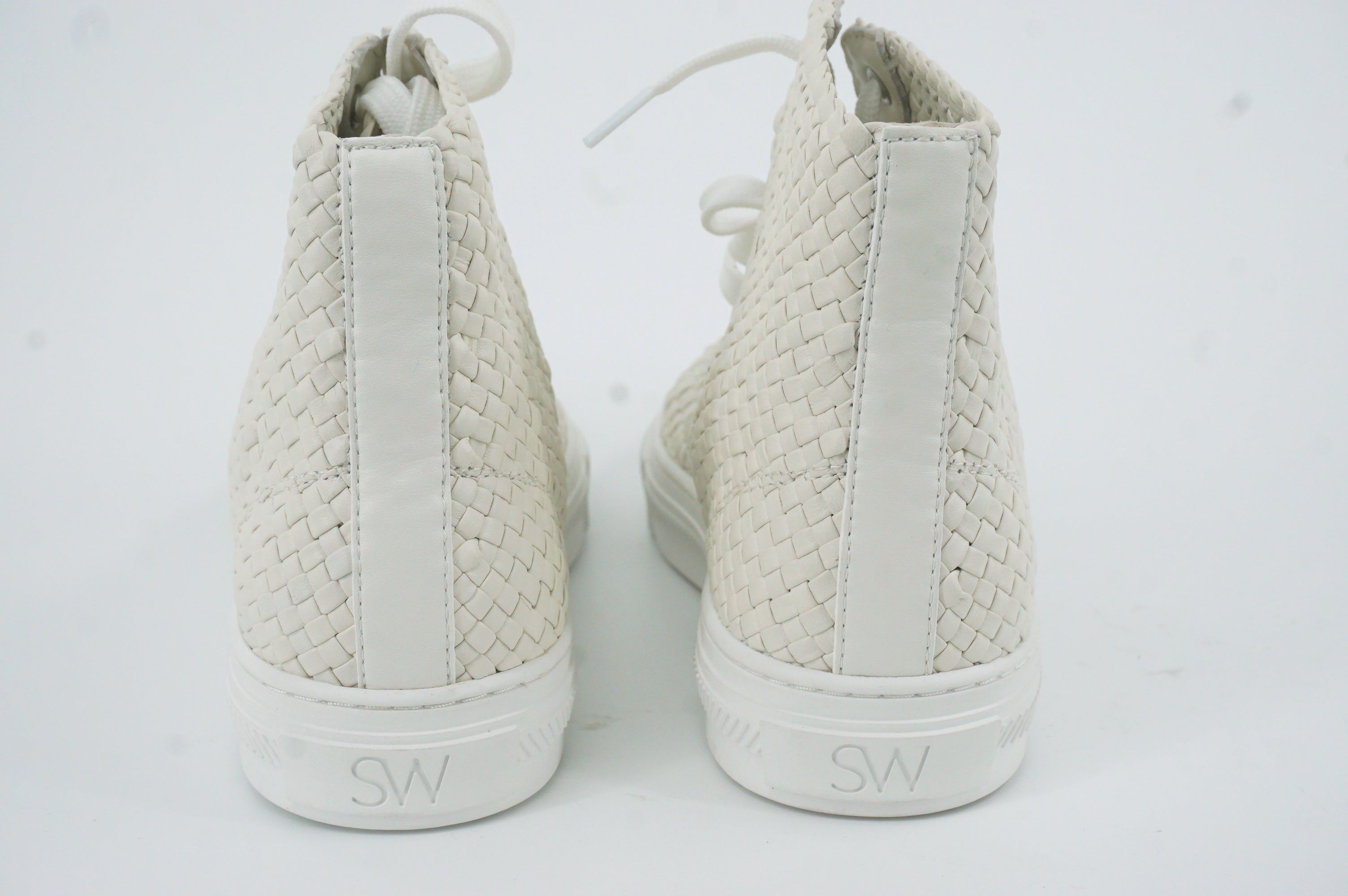 Stuart Weitzman Wova Woven Cream Leather High Top Flat Sneakers Size 9 New $495