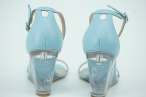 Stuart Weitzman Lucite Wedge Sandal Ankle Straps SZ 7 NIB Air Blue Leather $475