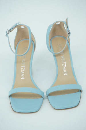 Stuart Weitzman Lucite Wedge Sandal Ankle Straps SZ 7 NIB Air Blue Leather $475