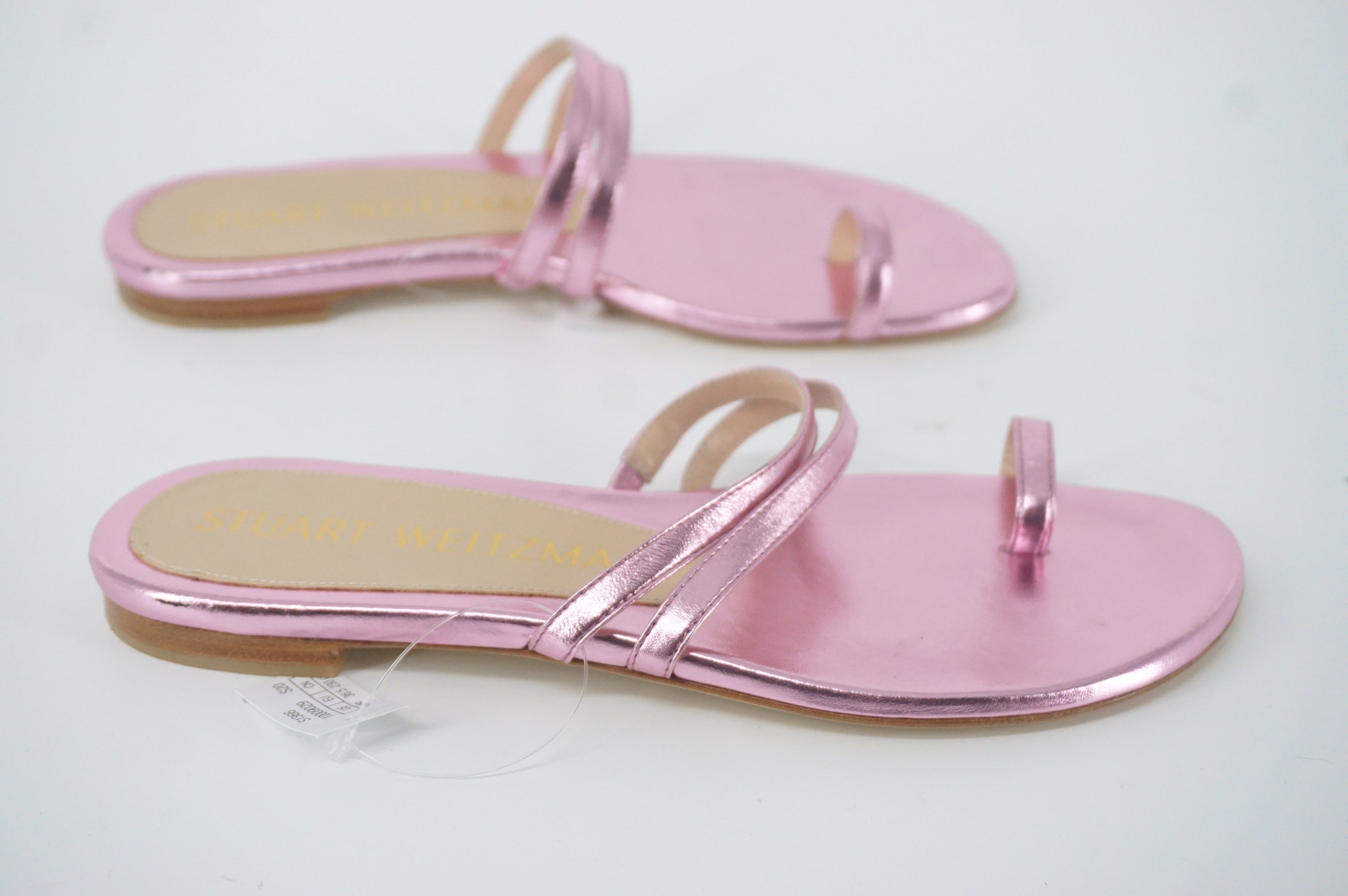 Stuart Weitzman Leonita Slide Pink Metallic Leather Sandals Size 6 New Flat $350
