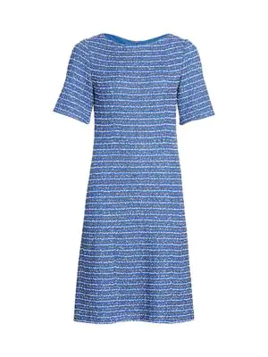 St John Butterfly Ribbon Tweed Bateau Neck Dress Oasis Blue NWT SZ 0 XS $1395