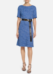 St John Butterfly Ribbon Tweed Bateau Neck Dress Oasis Blue NWT SZ 0 XS $1395