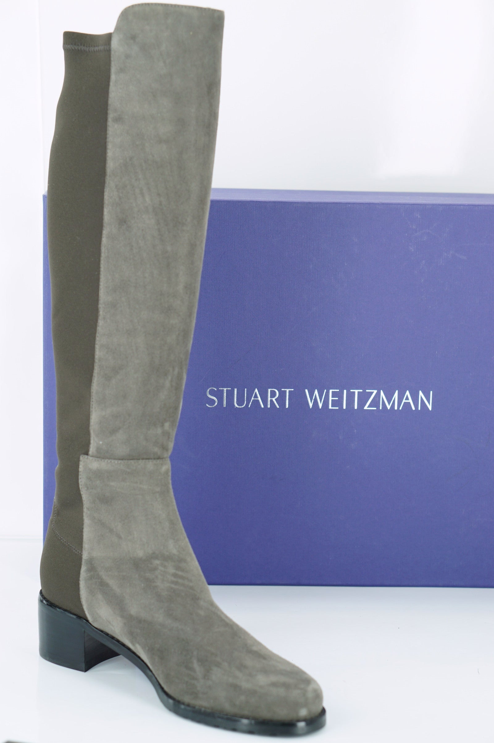 Stuart Weitzman Grey Suede Mezzaluna Stretch Riding Boots Size 5 NIB 5050 $665