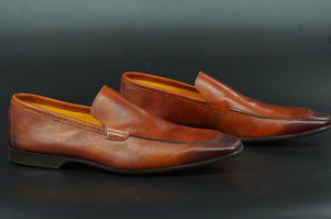 Magnanni Sato Smooth Loafers SZ 12 Cognac brown Leather Apron toe $350