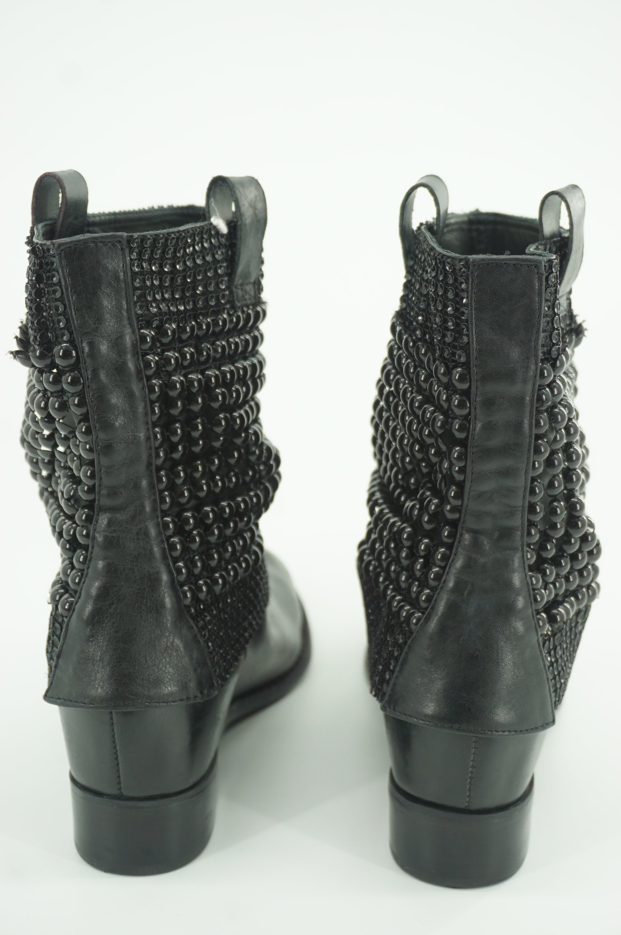 Schutz Bead-embellished Ankle Boots Boots SZ 6 Black Leather Hidden Heel $190