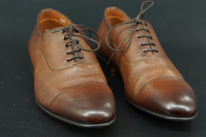Santoni Darian Brown Leather Cap Toe Oxford Size 7 Men's Dress Shoes Lace Up