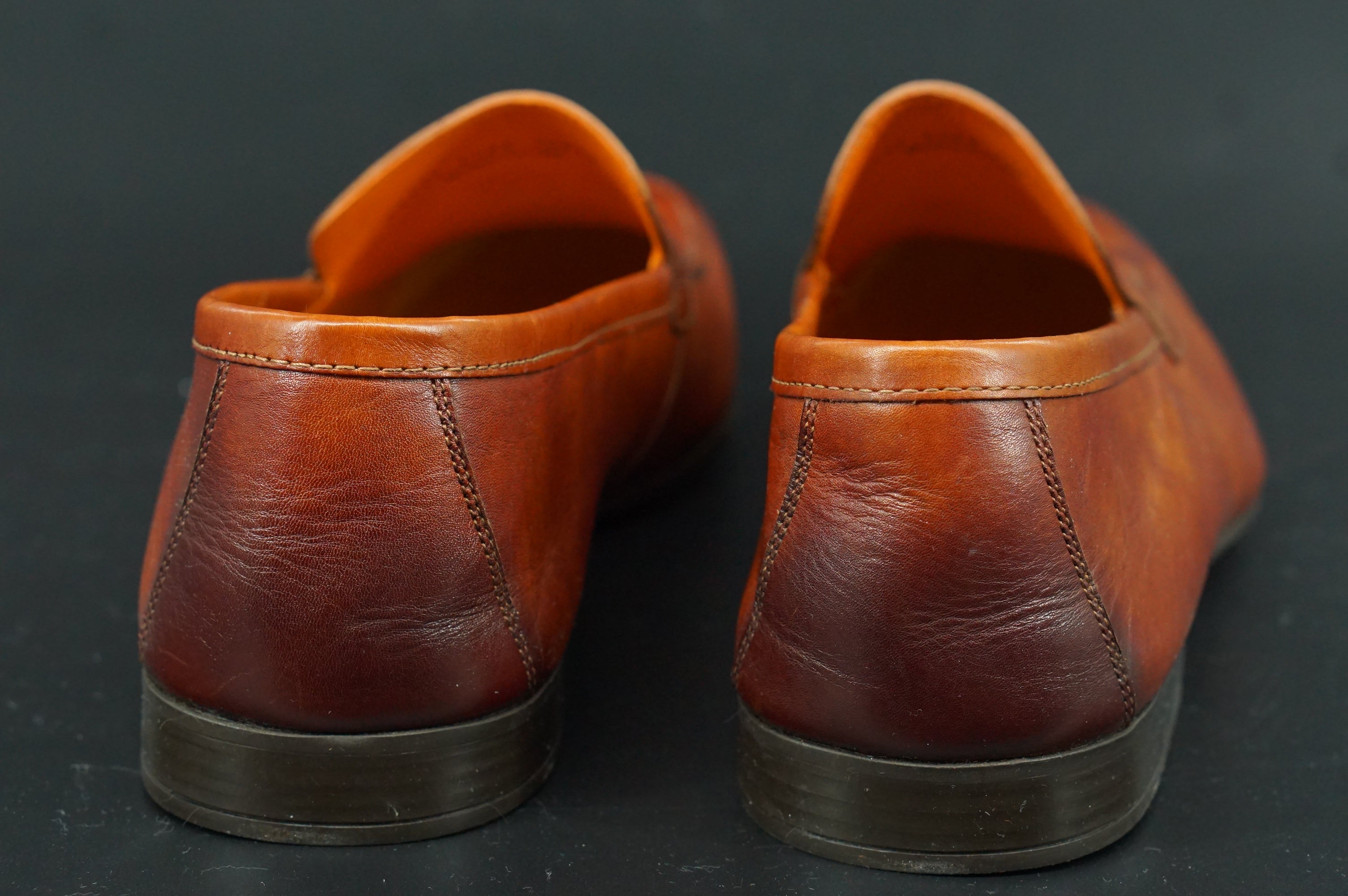 Magnanni Sato Smooth Loafers SZ 12 Cognac brown Leather Apron toe $350