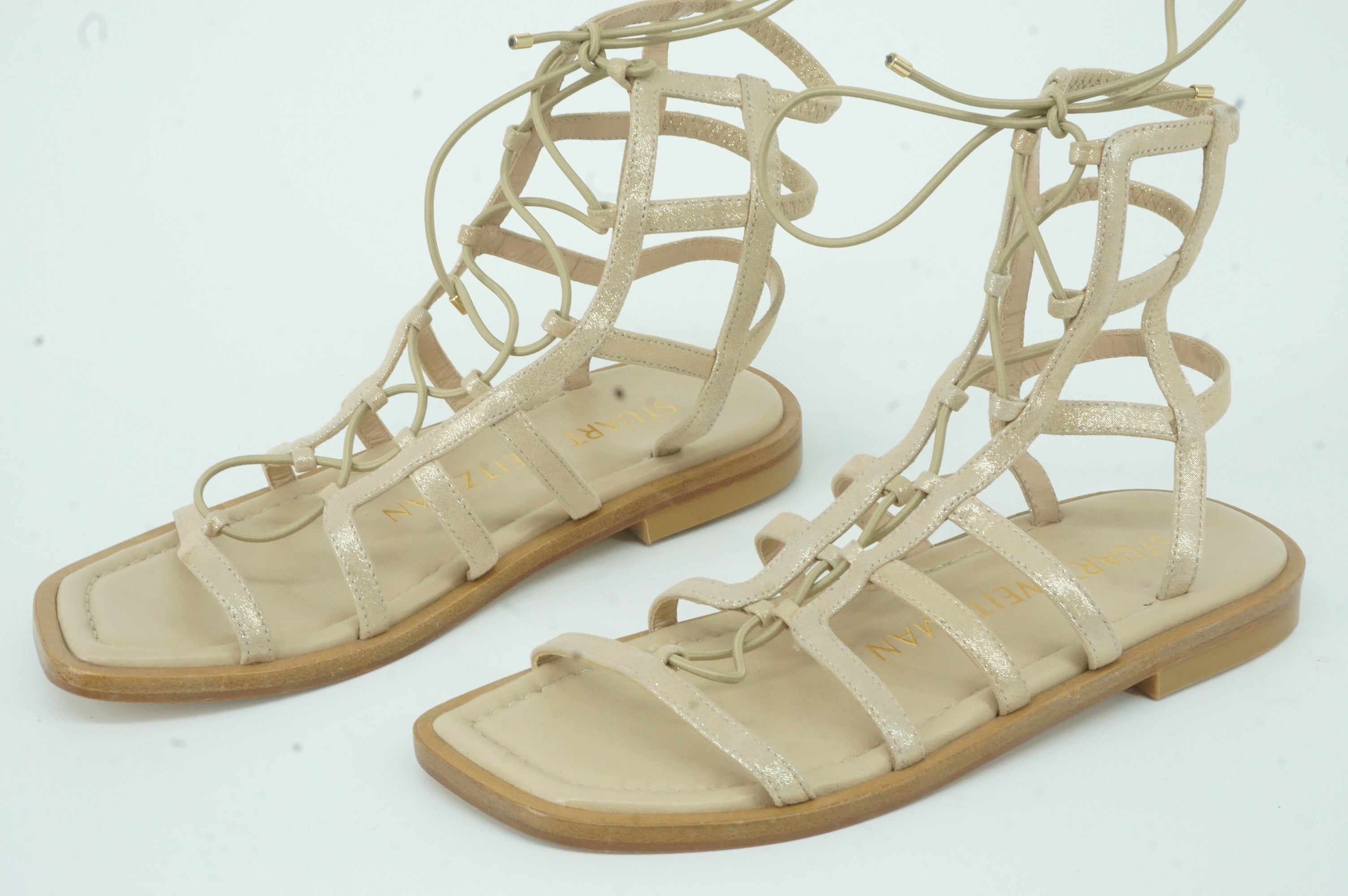 Stuart Weirzman Kora Lace-Up Gladiator Sandal Suede Size 5 $395 New Metallic