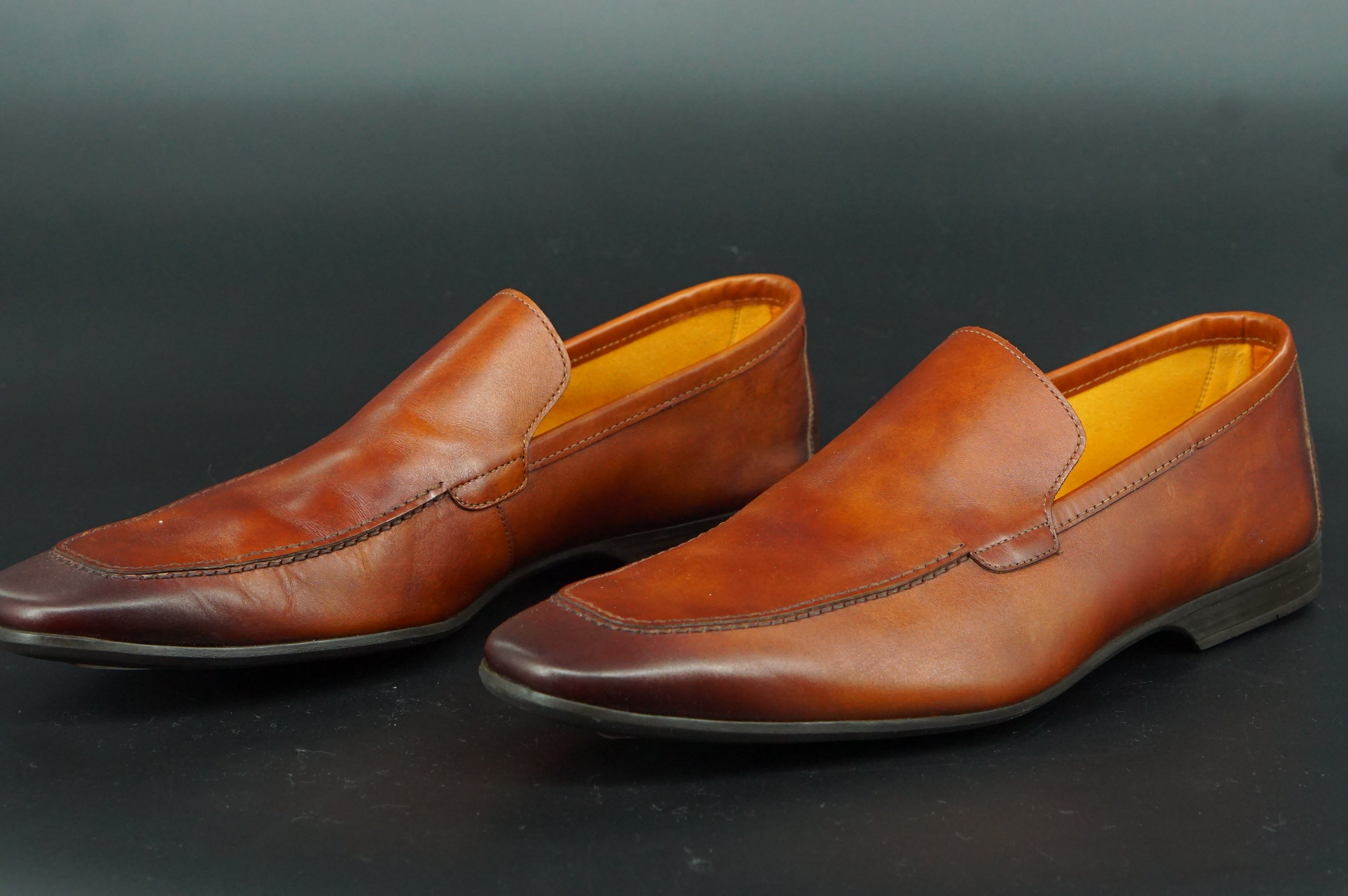Magnanni Sato Smooth Loafers SZ 12 Cognac brown Leather Apron toe $350