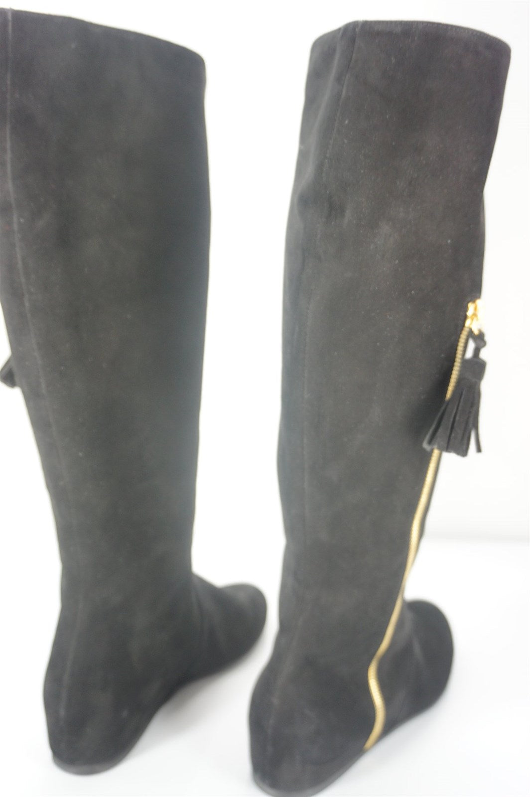 Stuart Weitzman Tass black suede wedge Tall boots size 6.5 New $635 gold zip