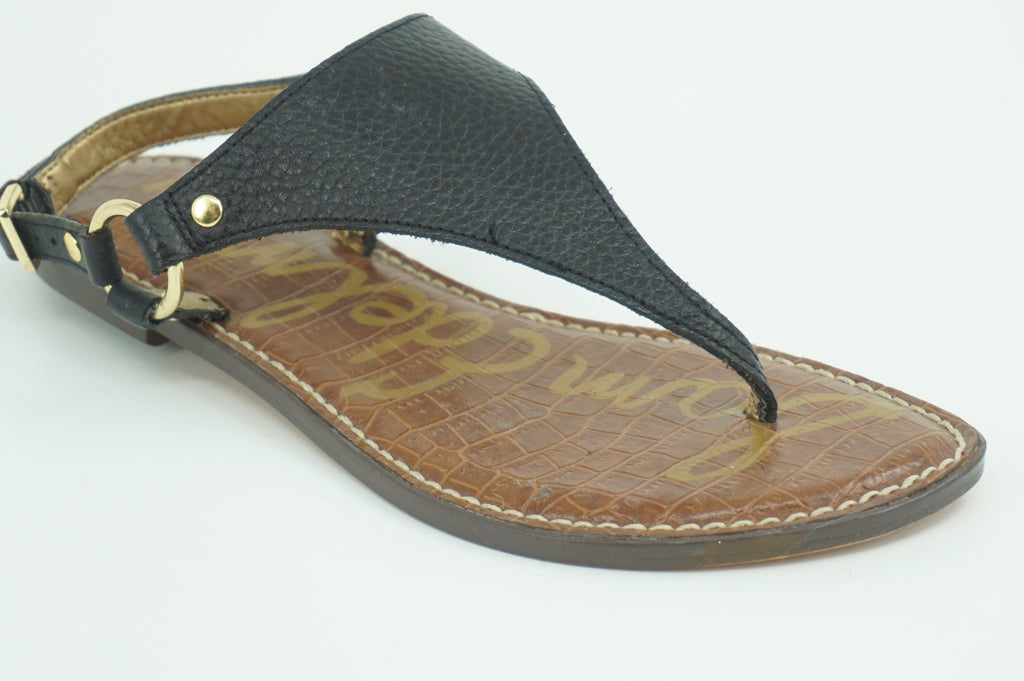 Sam Edelman Greta Black Leather Thong Strappy Flat Sandal SZ 7 flip flop $90