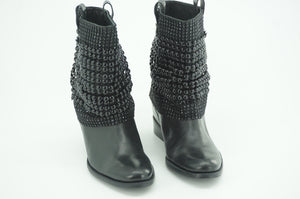 Schutz Bead-embellished Ankle Boots Boots SZ 6 Black Leather Hidden Heel $190