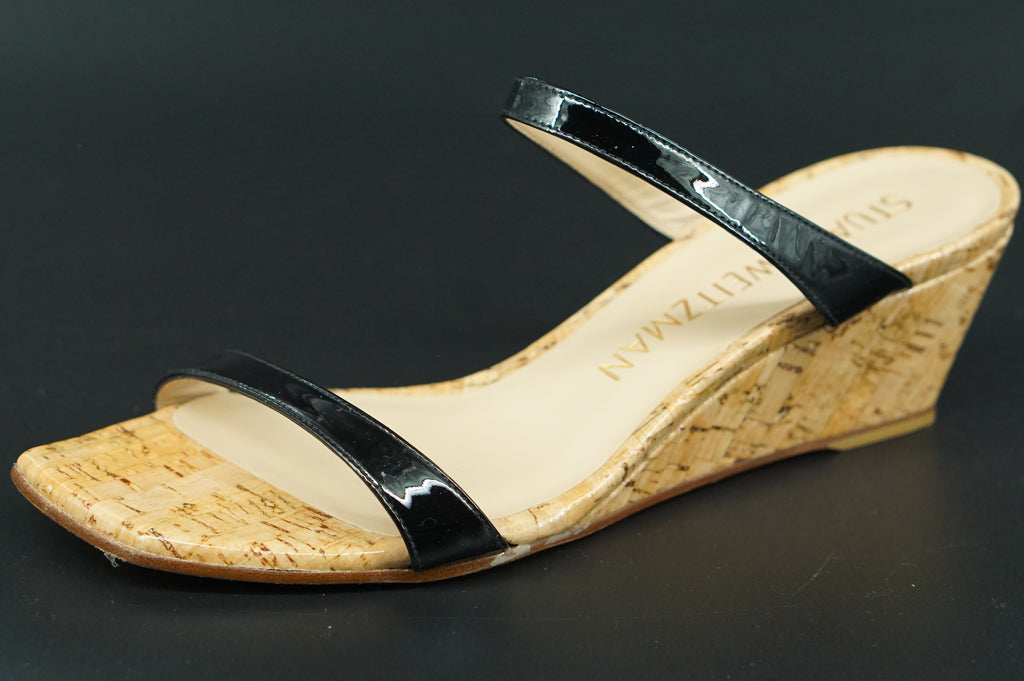 Stuart Weitzman Aleena Patent Leather & Cork Wedge Mules Sandals SZ 8.5 New