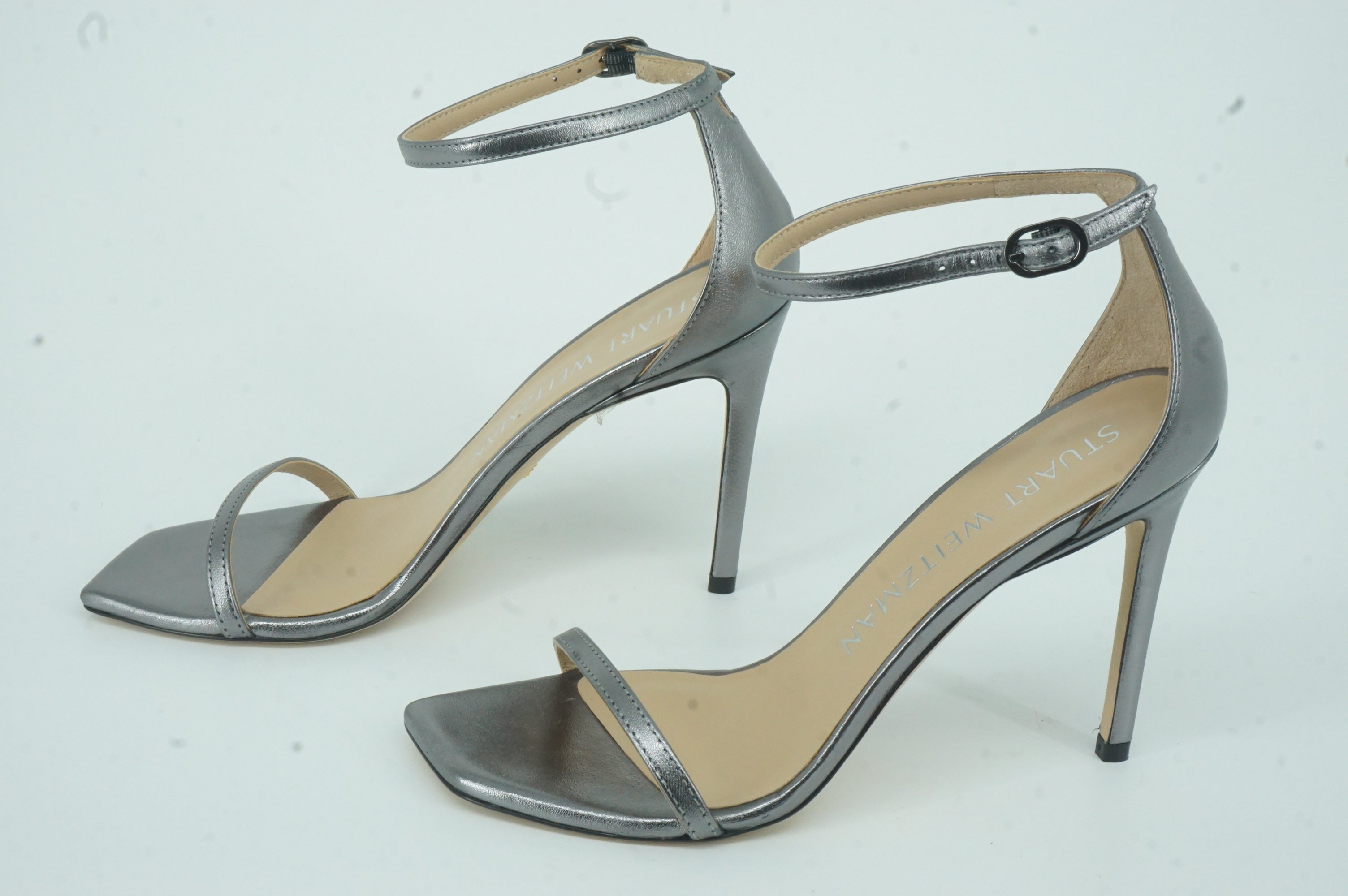 Stuart Weitzman Nudistcurve 100 Silver Ankle Strappy Sandals Size 8.5 $475