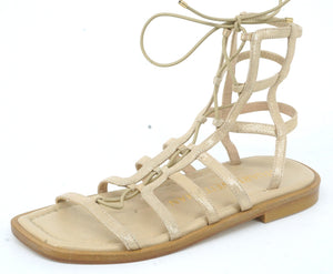 Stuart Weirzman Kora Lace-Up Gladiator Sandal Suede Size 5 $395 New Metallic