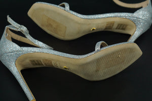 Stuart Weitzman Nudistcurve 100 Silver Glitter Ankle Strappy Sandals SZ 10 $495