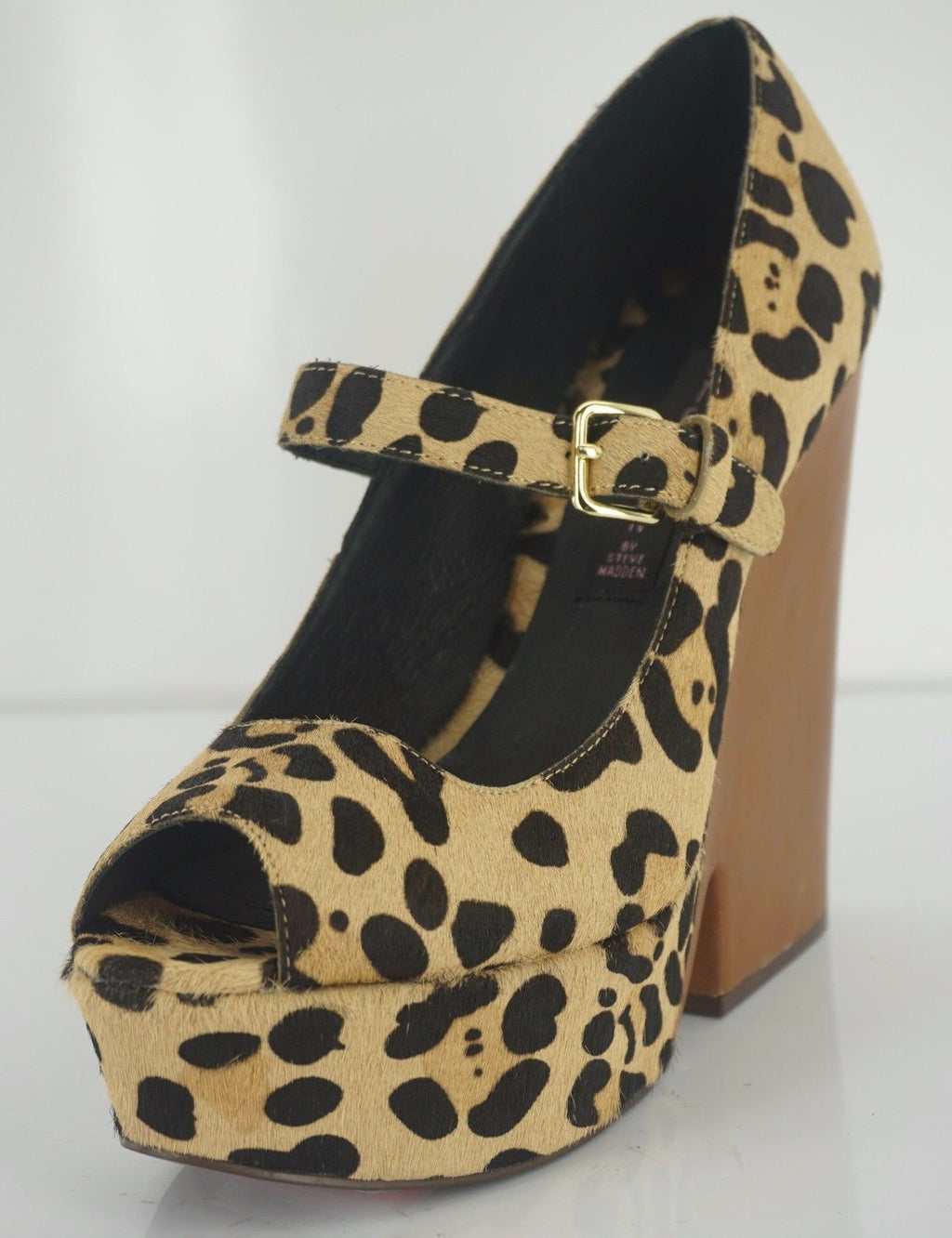 Steve Madden Leopard Hair Knockout Mary Jane Pump Size 8 New Wedge Open Toe$200