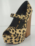 Steve Madden Leopard Hair Knockout Mary Jane Pump Size 8 New Wedge Open Toe$200