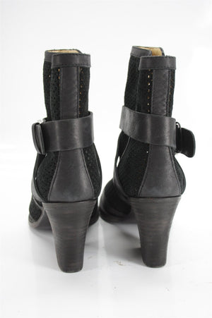Aquatalia fawn Black Mesh Suede Ankle Belted Booties size 6 NIB $495