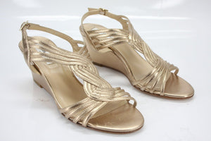 L.K. Bennett Metallic Gold Leather Dunes Caged Strappy Wedge Sandals size 36 New