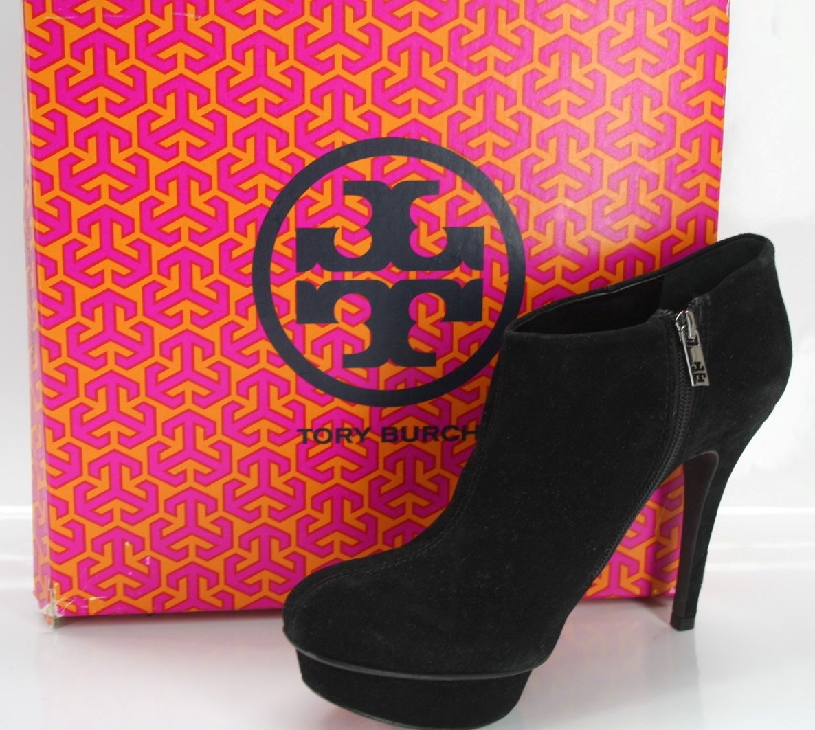 Tory Burch Cidnay Black Suede Platform Side Zip Ankle Boots SZ 10.5 New $495